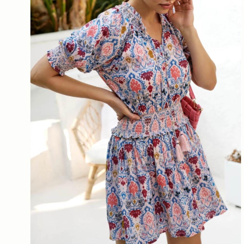 EUC Anthropologie Roller Rabbit Ikat Paisley Fiorella Mini Dress SIZE M